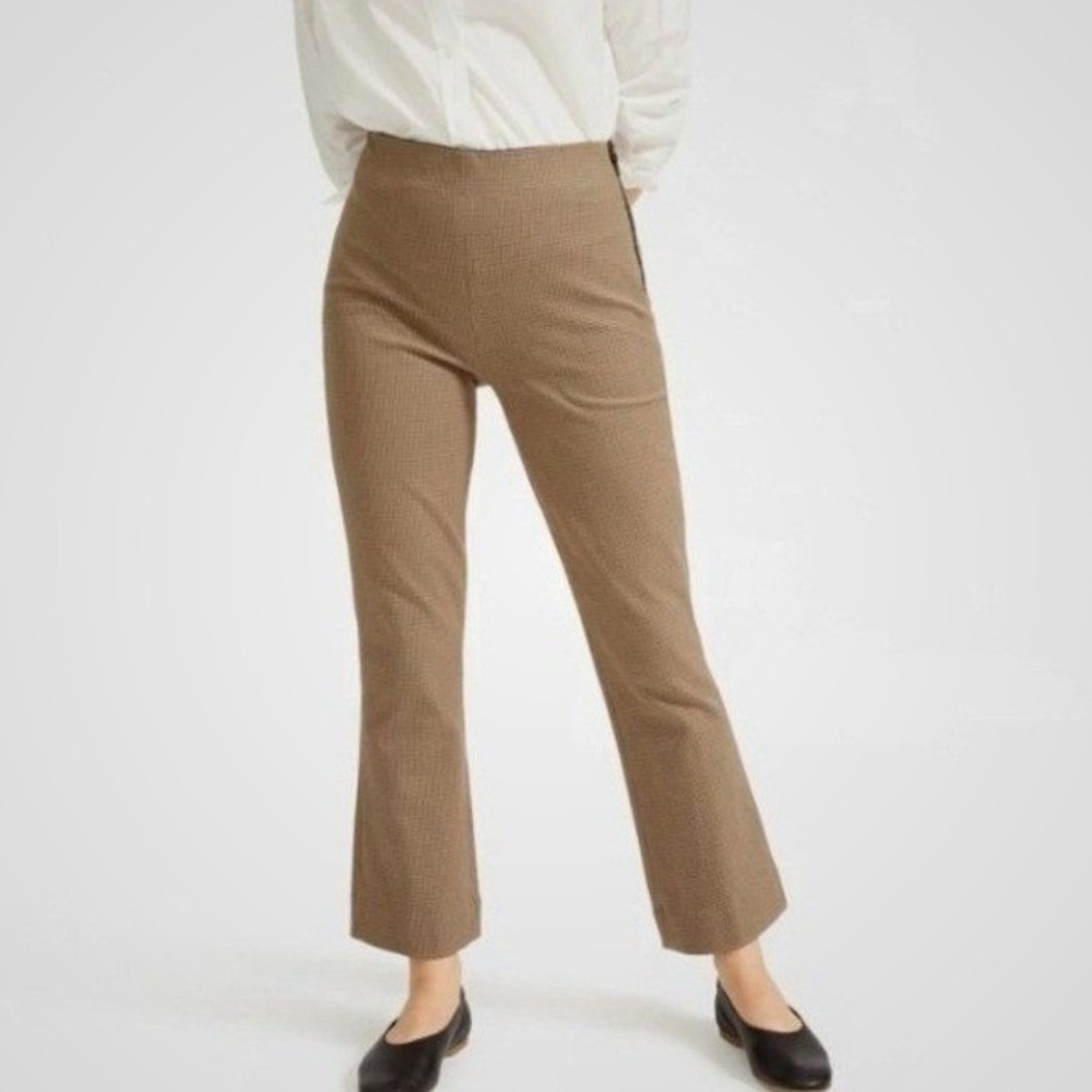 EVERLANE Women's The Kick Crop Work Pant Cocoa Brown Houndstooth Side Zip 10 NEW
